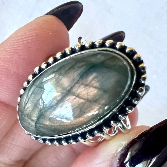 Jewelry - 925 ROSE GOLD FLASH Labradorite Tri Band Ring 10.5
